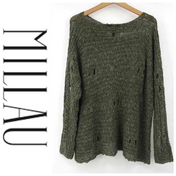 💕SALE💕NWT Millau Olive Green Distressed Sweater - Picture 3 of 8